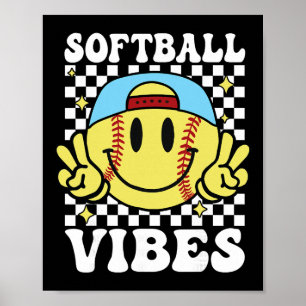 Softball Vibes Softball Retro Groovy Game Day Girl Poster