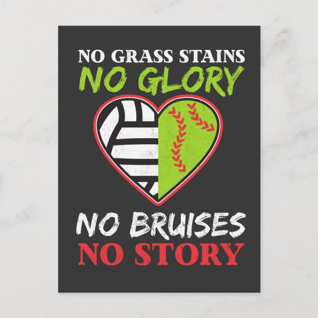 Softball Volleyball Heart No Grass Stains Gift Postcard (Front)