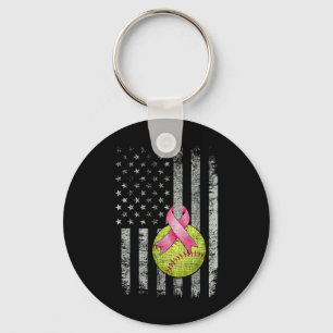Softball Wear Pink Ribbon Breast Cancer Awareness Keychain