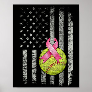 Softball Wear Pink Ribbon Breast Cancer Awareness Poster