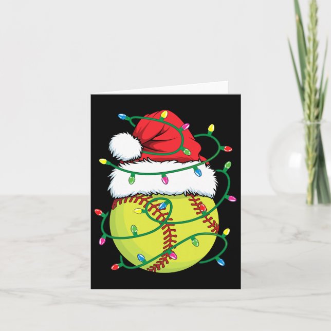 Softball With Santa Hat Men Boys Girls Christmas X Card (Front)
