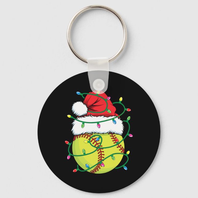 Softball With Santa Hat Men Boys Girls Christmas X Keychain (Front)