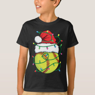Softball With Santa Hat Men Boys Girls Christmas X T-Shirt