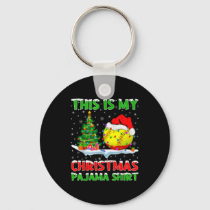 Softball Xmas Tree Lights This Is My Christmas Paj Keychain