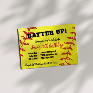 Softball, Yellow and Red Kids' Birthday Party Invitation