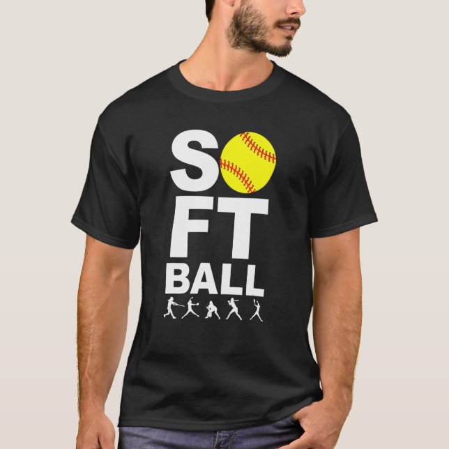 SOFTBALL Yellow Ball with Batting, Pitching Stance T-Shirt (Front)
