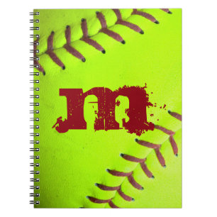 Softball Yellow Fast Monogram Initial Note Book