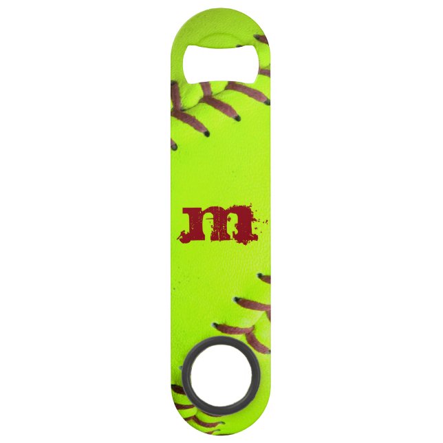 Softball Yellow Fast Pitch 8U 10U Bottle Opener Bar Key (Front)