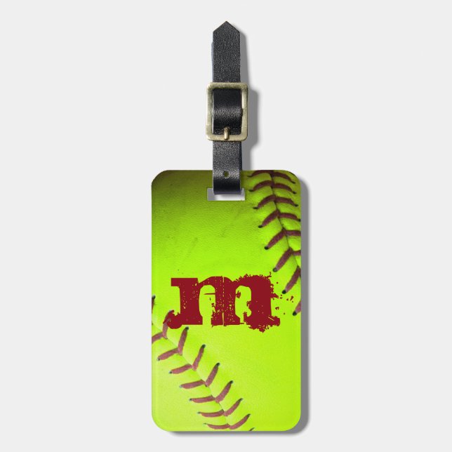 Softball Yellow Fast Pitch 8U Monogram Luggage Tag (Front Vertical)