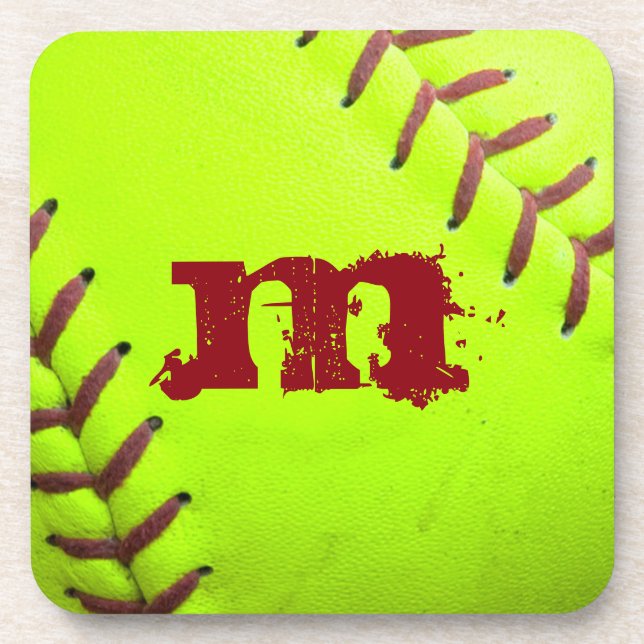 Softball Yellow Fast Pitch Monogram Drink Coaster (Front)