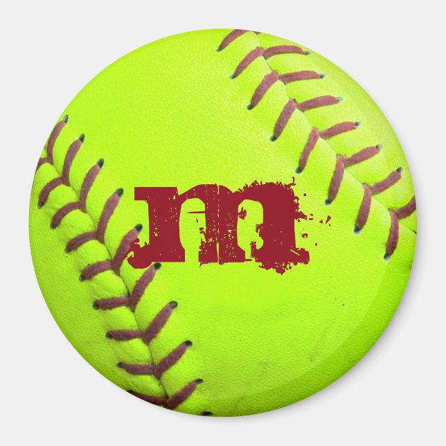 Softball Yellow Fast Pitch Monogram Initial Magnet (Front)