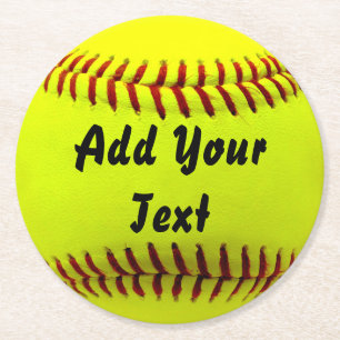 Softball Yellow Softball Sports Team Coach Round Paper Coaster