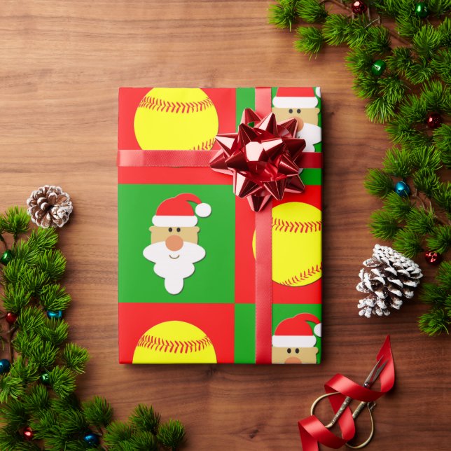 Softballs and Santa Fastpitch Softball Christmas Wrapping Paper (Holiday Gift)