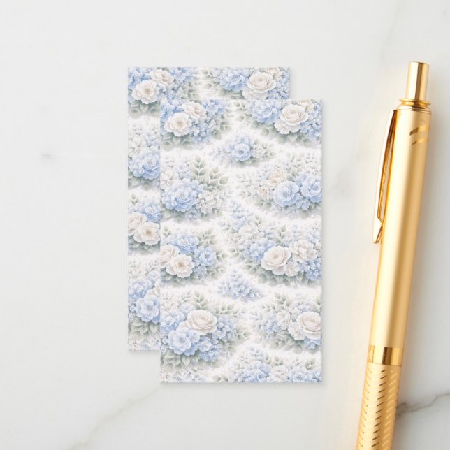 SoftBlue Floral Pattern Elegant Romantic Botanical Enclosure Card (Front/Back In Situ)