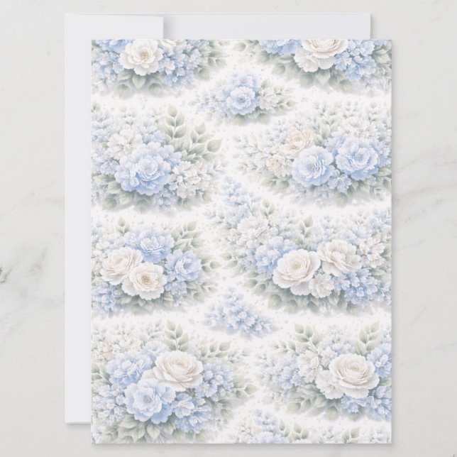 SoftBlue Floral Pattern Elegant Romantic Botanical Invitation (Front)