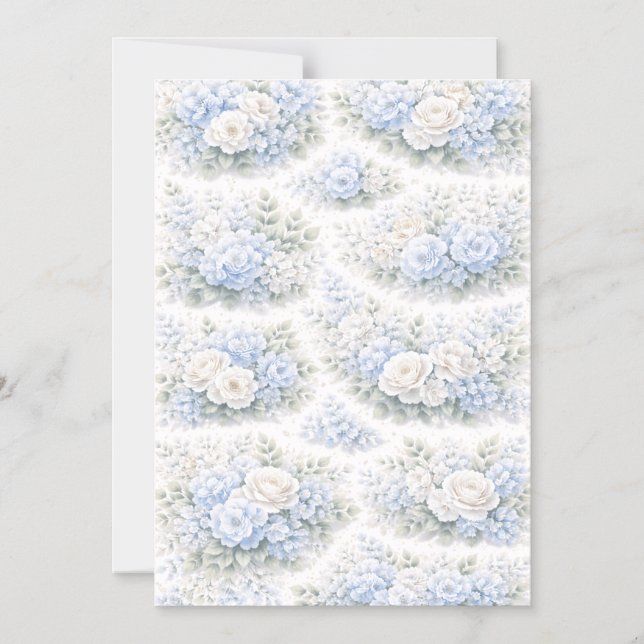 SoftBlue Floral Pattern Elegant Romantic Botanical Magnetic Invitation (Front)
