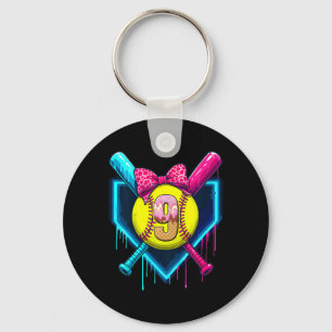 Softll 9 Years Old Ice Cream Drip 9th Birthday Gir Keychain