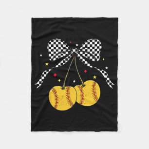 Softll Cherries Coquette Bow Checkered Softll Mom  Fleece Blanket