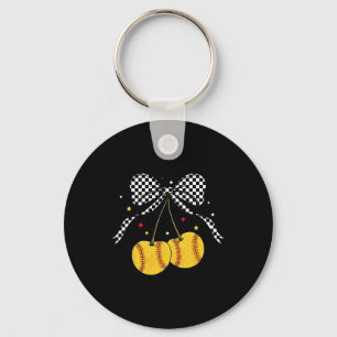 Softll Cherries Coquette Bow Checkered Softll Mom Keychain