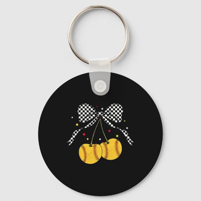 Softll Cherries Coquette Bow Checkered Softll Mom  Keychain (Front)