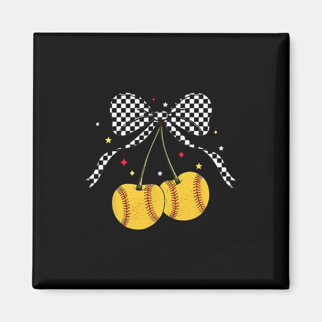 Softll Cherries Coquette Bow Checkered Softll Mom  Magnet (Front)
