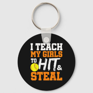 Softll Coach I Teach My Girls To Hit And Steal Gif Keychain