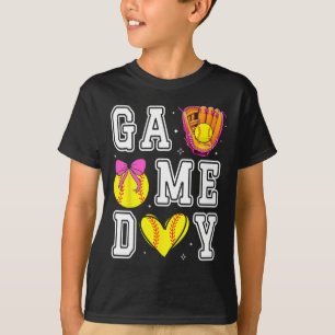 Softll Coquette Bow Softll Mom Game Day Softll Mam T-Shirt