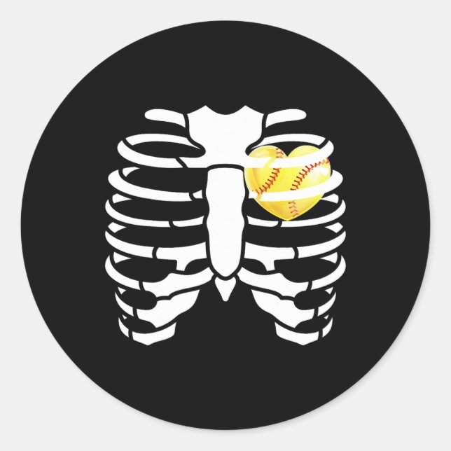 Softll Heart Inside Ribs Skeleton Halloween Costum Classic Round Sticker (Front)