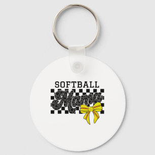 Softll Mama Mom Game Day Retro Chequered Coquette  Keychain
