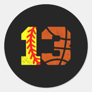 Softll Sketll Number 13 Jersey Funny 13th Birthday Classic Round Sticker