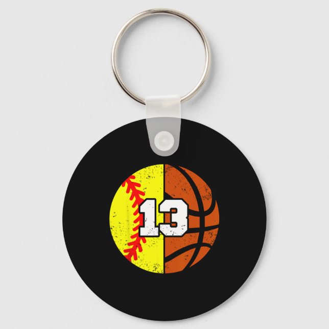 Softll Sketll Number 13 Jersey Funny 13th Birthday Keychain (Front)