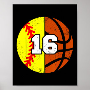 Softll Sketll Number 16 Jersey Funny 16th Birthday Poster