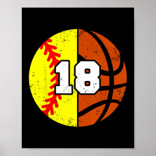 Softll Sketll Number 18 Jersey Funny 18th Birthday Poster