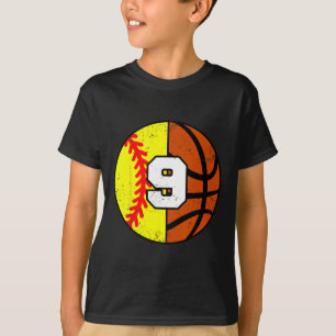 Softll Sketll Number 9 Jersey Funny 9th Birthday T-Shirt