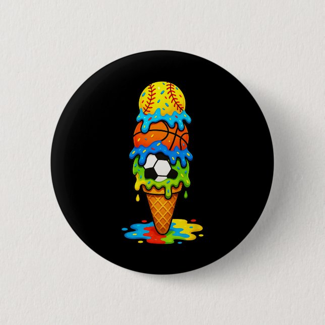 Softll Sketll Soccer Ice Cream Drip Summer Game Da 2 Inch Round Button (Front)
