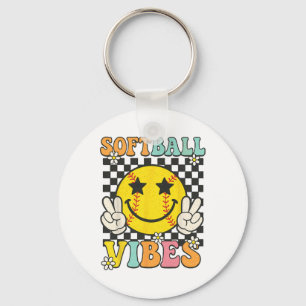 Softll Vibes Softll Smile Face Groovy Game Day Gir Keychain