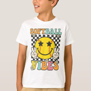 Softll Vibes Softll Smile Face Groovy Game Day Gir T-Shirt