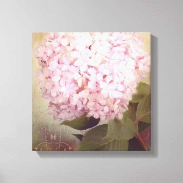 Softly Summer 2 Songbirds Pink Hydrangea Floral Canvas Print (Front)