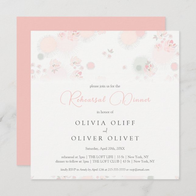 Softness Tea Roses Rehearsal Dinner Invitation (Front/Back)