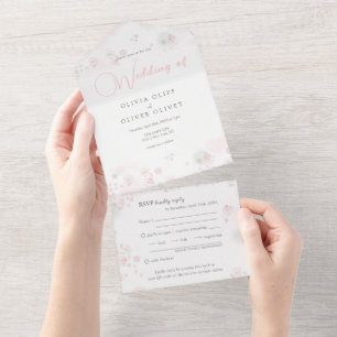 Softness Tea Roses Wedding All In One Invitation