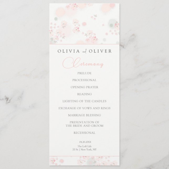 Softness Tea Roses Wedding Program (Front)