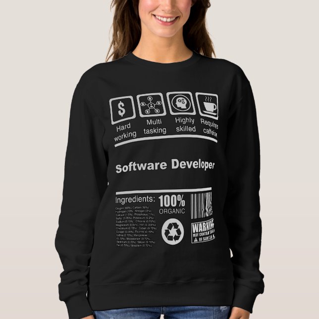 Software Developer  Nutritional Facts  Programmer Sweatshirt (Front)