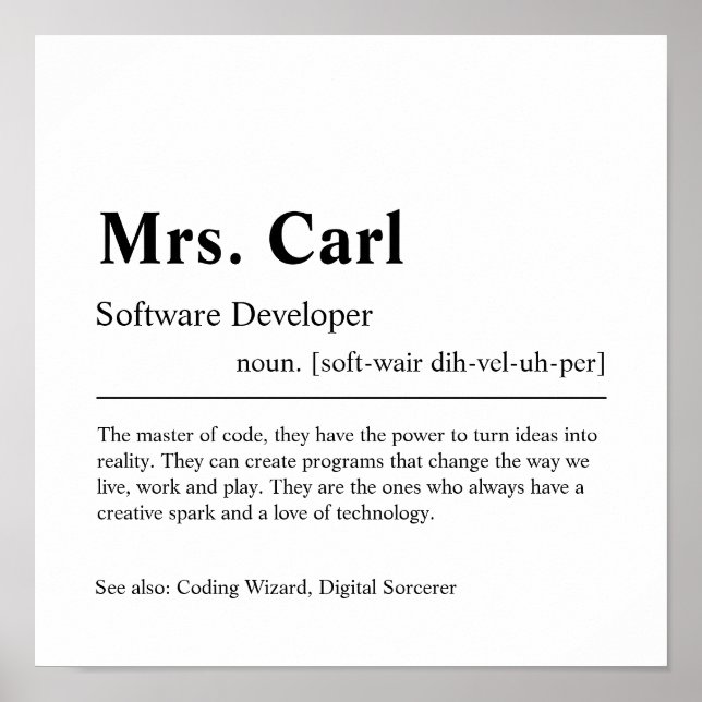 Software Developer Personalized Gift Poster (Front)