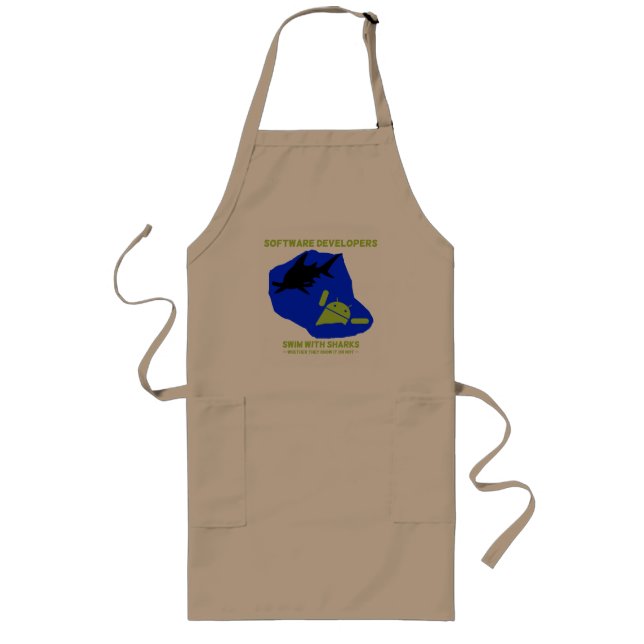 Software Developers Swim With Sharks (Android) Long Apron (Front)