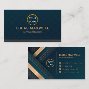 Software Engineer Business Cards Gold Blue Modern
