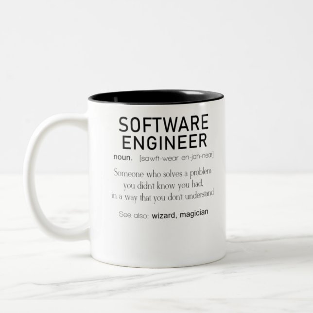 Software Engineer Definition Coder Definition Funn Two-Tone Coffee Mug (Left)