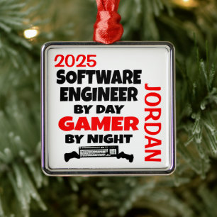 Software Engineer Loves Playing Video Games Metal Ornament