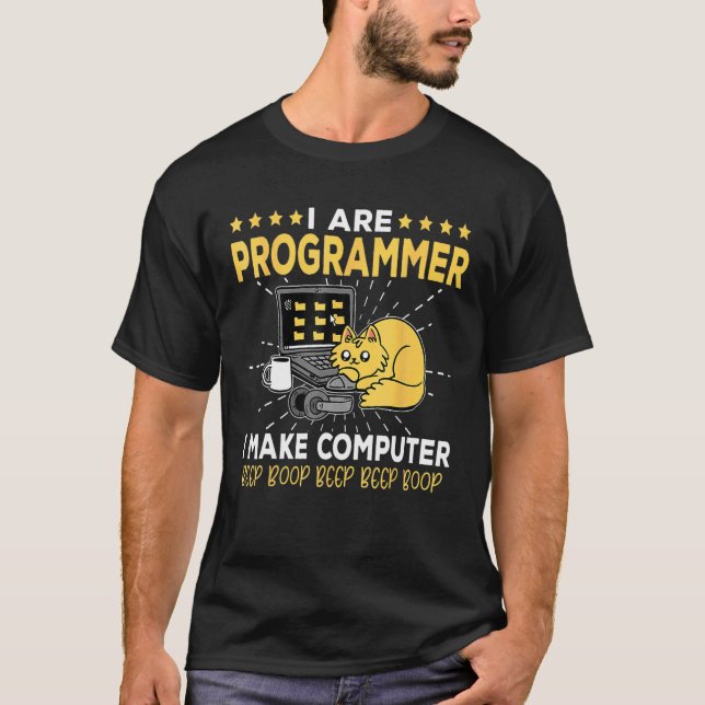 Software Engineer Orange Cat Programmer Make Compu T-Shirt (Front)