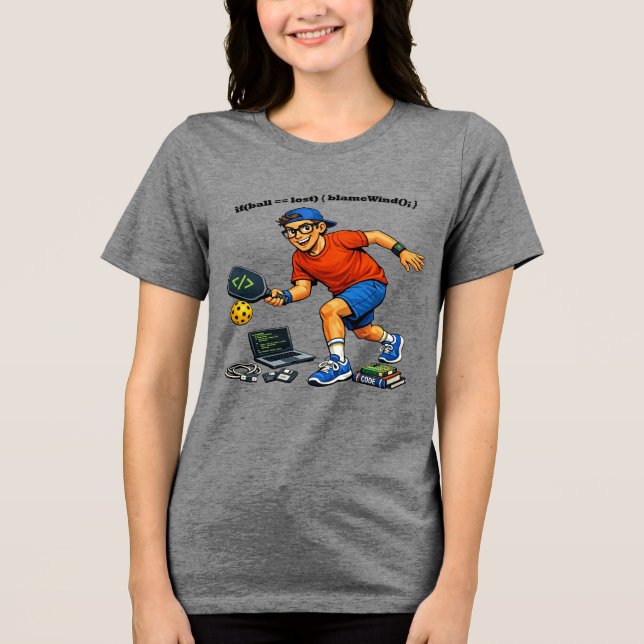 Software Engineer Playing Pickleball with a Paddle Tri-Blend Shirt (Front)
