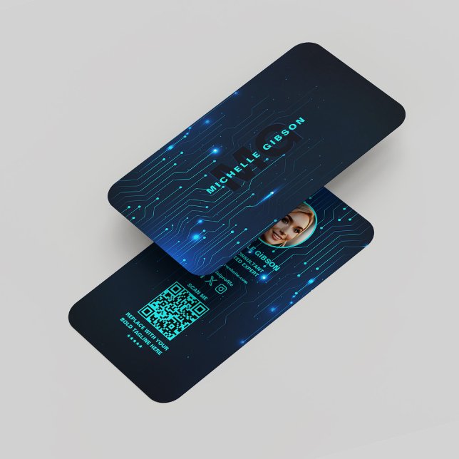 Software Engineer Programmer Modern Neon Blue  Business Card (Software Engineer Monogram Modern Neon Blue Business Card
)